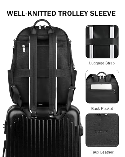 FADEON 15.6 inch Laptop Backpack Purse for Women Designer PU Leather Computer Backpacks Fashion for Work Travel Black - color: Black Retro Style