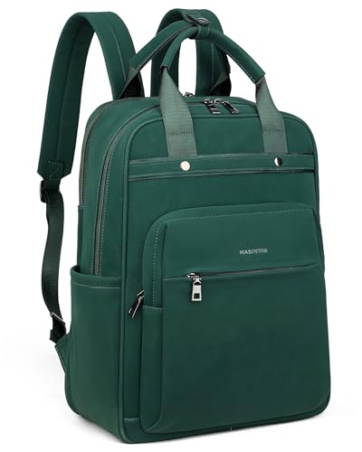 MASINTOR Leather Laptop Backpack for Women, Stylish Computer Backpack College Business Work Shoulder Bags Work and Travel Retro Green - color: Retro Green