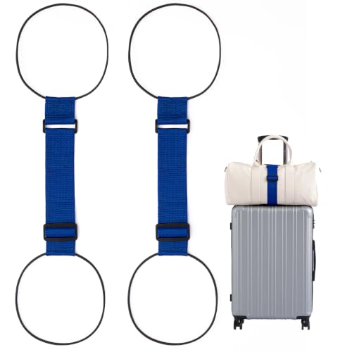 2 Pack Luggage Connector Straps for Suitcases 25 Colors, Adjustable Elastic Travel Bag Strap with Dual Stability Design, Add-a-Bag Hands-Free Luggage Belt, Fits Most Carry-On & Checked Luggage - color: Blue