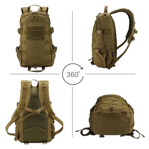 25L Hiking Backpack Small Tactical Backpack Daypack Camping Trekking Hunting Molle Pack for Men Women, Khaki - color: Khaki
