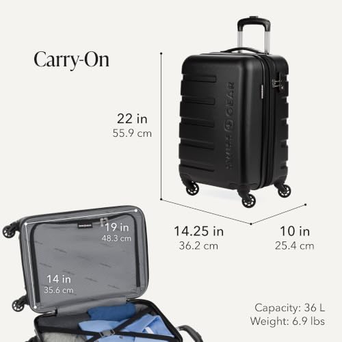 SwissGear 7366 Signature Hardside Expandable Luggage with Spinner Wheels, TSA Lock, Cup-Holder, Black, 3-Piece Set (19/23/27) - color: Black, size: 3-Piece Set (19/23/27)