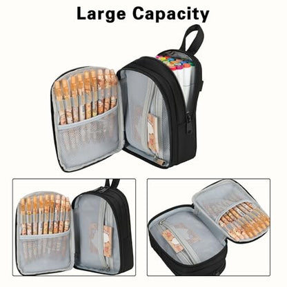 Large Capacity Kids Backpack Pencil Case Pen Bag with Clear Pocket, Cute Kawaii Pen Pouch Organizer with Adjustable Strap & Plush Doll Keychain for School Girls Boys (Black) - color: Black