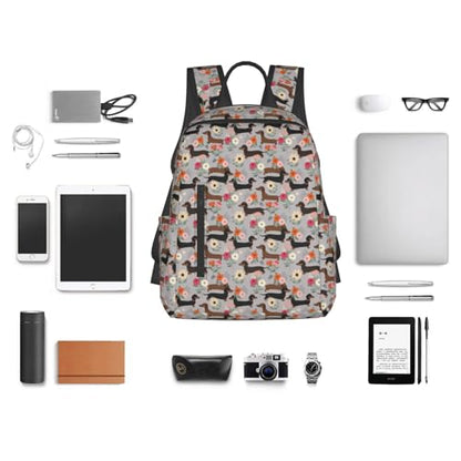 Lightweight Daypack Dachshund Dog Floral, Stands Upright, Padded Laptop Sleeve, for Commuters & Travel - color: Picture (826)