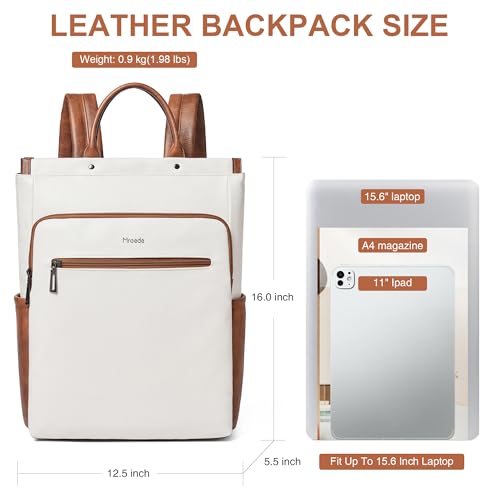 Leather Laptop Backpack for Women, Travel Backpack Purse Fits 15.6 Inch Laptop, Casual Daypack with Laptop Compartment for Men Teachers College Work Business Nurse Weekender, Black - color: 4-1 Beige