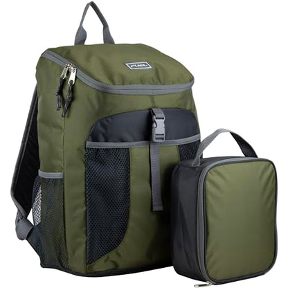 FUEL Top Loader Lunch Backpack Set Water Resistant Backpack Bookbag Bag Soft Reusable Insulated Cooler Box Thermal Travel Office Bag, Army Green - color: Army Green