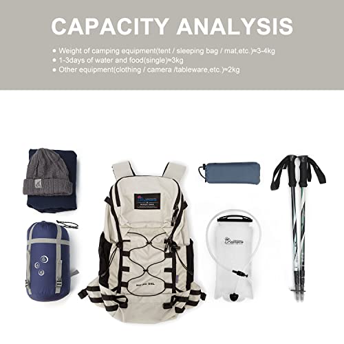 MOUNTAINTOP Hiking Backpack 35L Travel Backpack Lightweight Daypack for Men&Women Outdoor Camping - color: 6413-creamy White