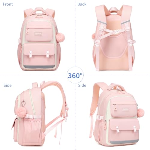 CYOQX School Backpack for Girls Cute Backpack Elementary Middle School High School Teenage Girls Schoolbag (Pink) - color: Pink