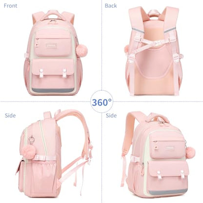 CYOQX School Backpack for Girls Cute Backpack Elementary Middle School High School Teenage Girls Schoolbag (Pink) - color: Pink