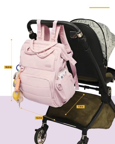 BELALIFE Baby Diaper Backpack Bag, Baby Essentials Travel Backpack for Moms Dads, with Changing Pad, Insulated Bottle Holders & Stroller Straps, Pink - color: Pink