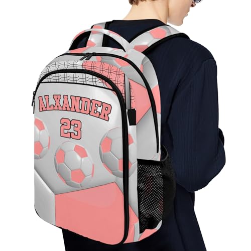 Backpack for School,Sport Ball Athlete Player Soccer Pink Kid Water Resistant Casual Daypack for Travel with Bottle Side Pockets 16.5 Inch - color: Pink