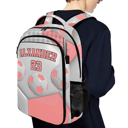 Backpack for School,Sport Ball Athlete Player Soccer Pink Kid Water Resistant Casual Daypack for Travel with Bottle Side Pockets 16.5 Inch - color: Pink