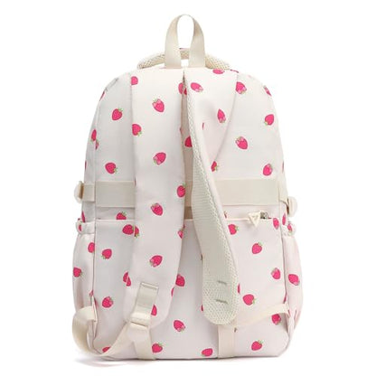Phaoullzon Girls High Middle School Strawberry Backpack for Kids Kawaii Bookbag College Daypack,Strawberry - color: Beige Strawberry, size: Large (17.5 Inch)
