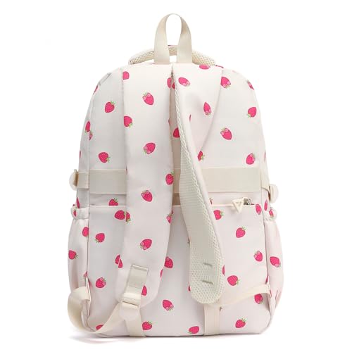 Phaoullzon Girls High Middle School Strawberry Backpack for Kids Kawaii Bookbag College Daypack,Strawberry - color: Beige Strawberry, size: Large (17.5 Inch)