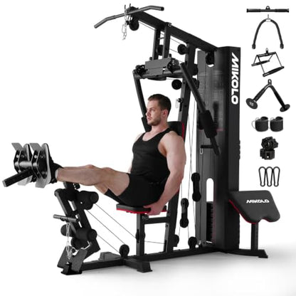 Mikolo Home Gym, Workout Station with 150LBS Weight Stack, Multifunctional Home Gym Equipment, Exercise Equipment for Full Body Strength Training - style: HGS with Cable attachments