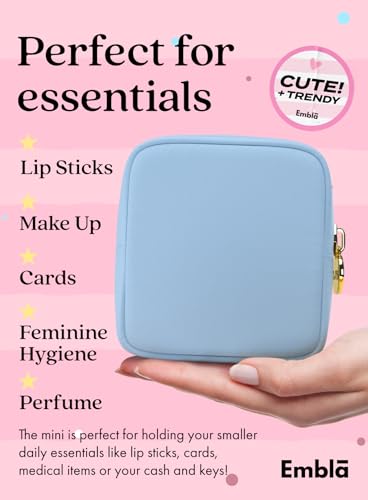 Embla Small Makeup Bag for Purse, Mini Waterproof Nylon Cosmetic Pouch, Durable and Lightweight Travel Toiletry Bag with Smooth Zipper, Blue - color: Sky, size: Mini