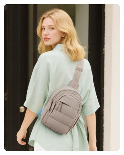 BAGSMART Small Sling Bag for Women, Puffer Crossbody Bag Purses Hobo Handbag Fanny Packs for Travel Hiking - color: Camel
