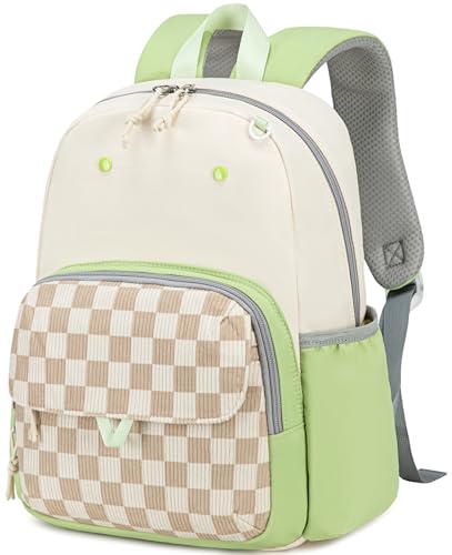 BTOOP Kids Backpack for Boys Girls 3-6, Preschool Kindergarten Backpack with Insulated Lunch Compartment & Chest Strap, Cute Lightweight School Travel Bag Fits A4 Folder - color: Brown Checkered, size: Age 3-6 (14.5" H Fit Folder)