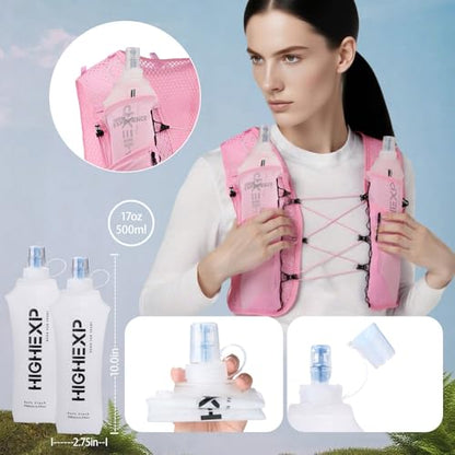 Running Vest Lightweight Packable Trail Hydration with 2 17oz Soft Flask Jogging Marathon Hiking Women Men - color: Pink 5L, size: Medium