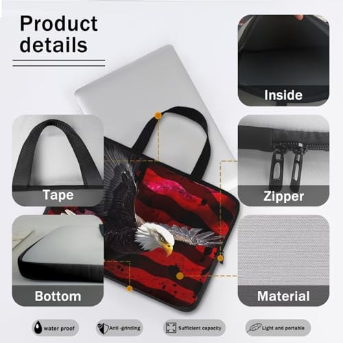 10 Inch American USA Flag Eagle Laptop Sleeve, Protective Tablet Case with Handle, Patriotic Computer Bag Carrying Case Notebook Cover Messenger Briefcase for Travel/Business/School - color: American Usa Flag Eagle, size: 10 Inch