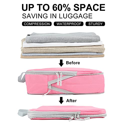 COVAX 4 Set Compression Packing Cubes, Travel Luggage Organizers and Storage Packing Cubes (Pink) - color: Pink
