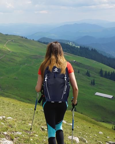 Hiking Backpack 40L Lightweight Waterproof Daypack for Men Women Outdoor Camping Mountaineering Trekking Travel Bag - color: Navy Blue