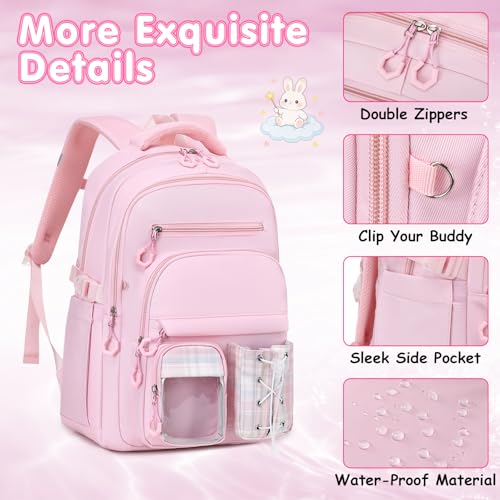 GeeWin Girls Backpack for School with Lunch Box & Pencil Case Set, 17 Inch Stylish Plaid Girls Bookbag with Lots of Pockets for Kids, Teens, Elementary Middle High College School Student (Pink) - color: Pink