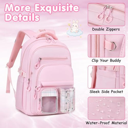 GeeWin Girls Backpack for School with Lunch Box & Pencil Case Set, 17 Inch Stylish Plaid Girls Bookbag with Lots of Pockets for Kids, Teens, Elementary Middle High College School Student (Pink) - color: Pink