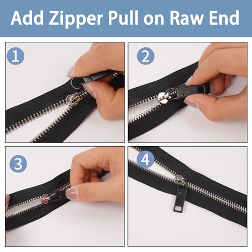Deoward Zipper Pull Replacement Metal Zipper Handle Mend Fixer Tab Repair for Luggage, Backpacks, Suitcases, Jackets, Purses, Handbags (6 PCS) - style: Black Zipper Pulls Cord