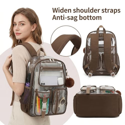 Clear Backpacks for Girls Boys, Heavy Duty PVC Transparent School Bookbag See Through Back Pack for College Work Travel (Coffee) - color: Coffee