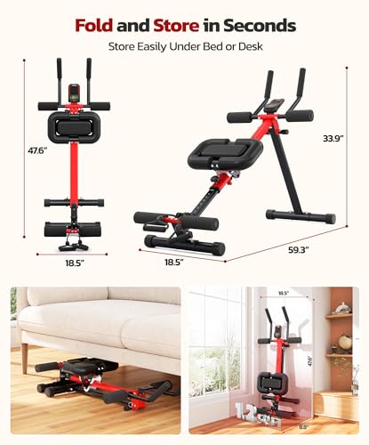 Yoleo 2 in 1 Ab & Rowing Machines for Home, Foldable Ab Workout Equipment, Ab Trainer Machine for Stomach Workout, Ab Crunch Machine with Foam Support,7-Length Adjustable Ab Machine for Home Exercise