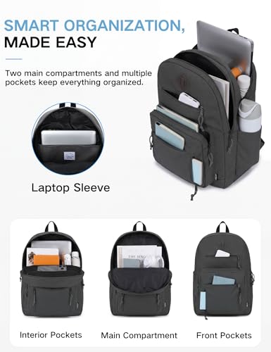 VASCHY School Backpack,Two Compartments Daypack Bookbag Schoolbag for Middle School Teen Boy Girl/College/Work/Men Women Gray - color: Gray