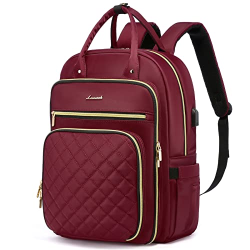 LOVEVOOK Laptop Backpack for Women, Water Resistant Travel Work Backpacks Purse Stylish Business Teacher Nurse Computer Bag with USB Charging Port, Fits 15.6" Laptop - color: Wine, size: 15.6-Inch