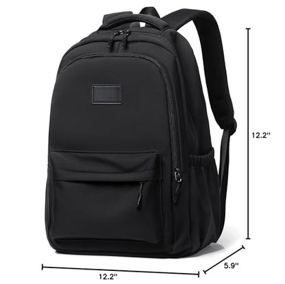 Water-Resistant Casual Backpack - Lightweight Travel Daypack with Laptop Compartment & Multi-Pocket Design (Black) - color: Black