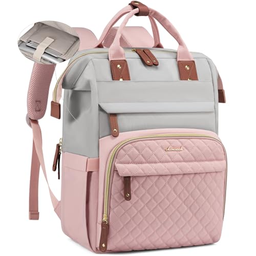 LOVEVOOK Laptop Backpack for Women, 15.6'' Waterproof Nurse Bag Teacher Work Backpack Purse for Women, Travel Computer Backpack for College Office Business Ladies - color: Grey Pink, size: 15.6 inch