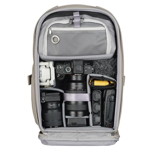 VANGUARD VEO Metro B20L Camera & Everyday Backpack (Cream) – Fits 70–200mm Attached, 14" Laptop Storage, Convertible Daypack Design, Carry-On Ready - color: Cream, size: 20L