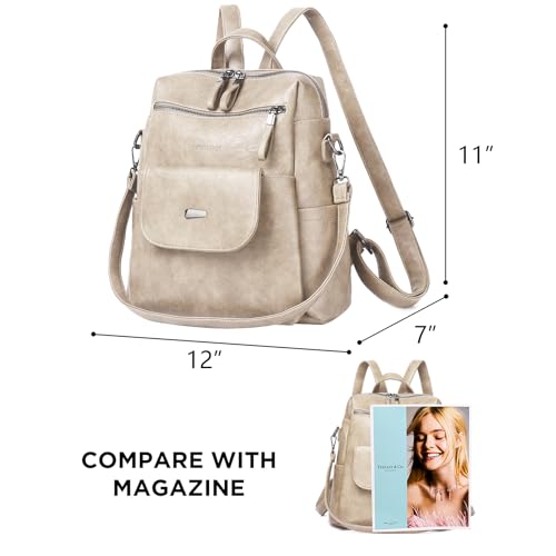 WYFJNX PU Leather Backpack Purse for Women Fashion Multipurpose Design Handbag Ladies Shoulder Bags Travel Backpack Beige - color: Beige