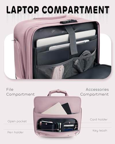 AUROTIER Rolling Laptop Bag Women, Rolling Briefcase for Women with Dual Lock, 16 Inch Computer Bag with Wheels, Roller Underseat Carry On Luggage Personal Item Suitcase for Work Travel Business - color: Pink