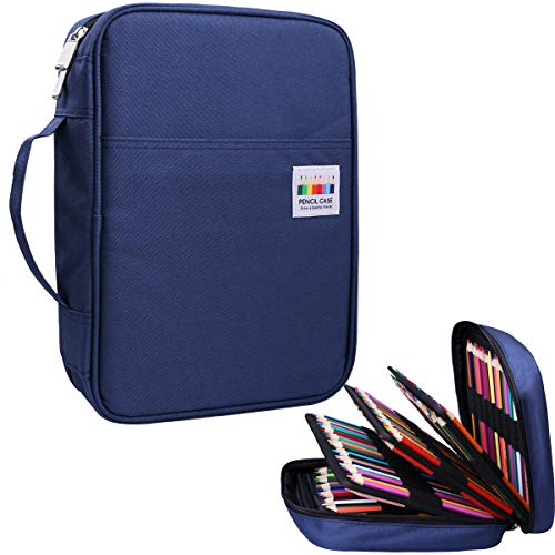 JAKAGO 220 Slots Colored Pencil Case Large Capacity Pen Holder for Artist Painter Zipper Organizer Bag for Marker Highlighter Storage Case for Office Sketch Travel Supplies (Blue) - color: Blue