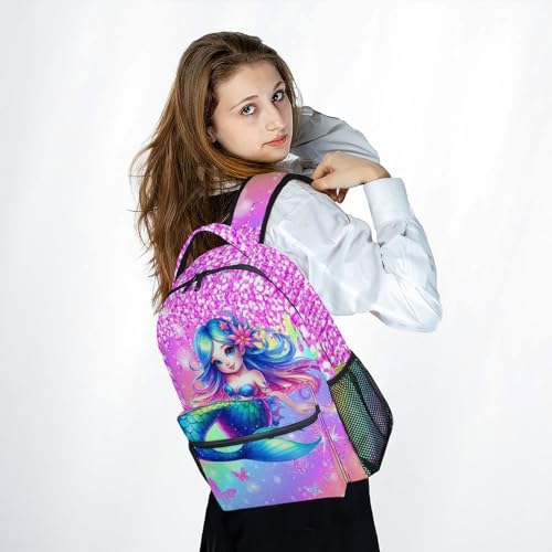 Mermaid Backpack for Girls School Bag with Pocket - Kids Toddler Animal Bookbag for Travel Daycare Summer Outing (17 Inch) - color: Light Pink