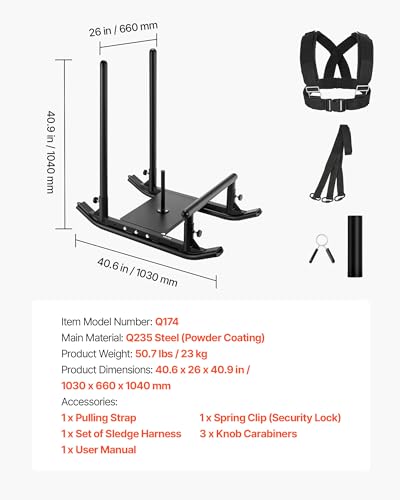 VEVOR Football Sleds and Chutes, Weight Sled, Football Training Pull Push Running Sled, Fitness Workout Sled Push Gym Equipment, Adjustable Height Handle, Compatible 1/2 in Weight Plates - style: Multi Handle-BK