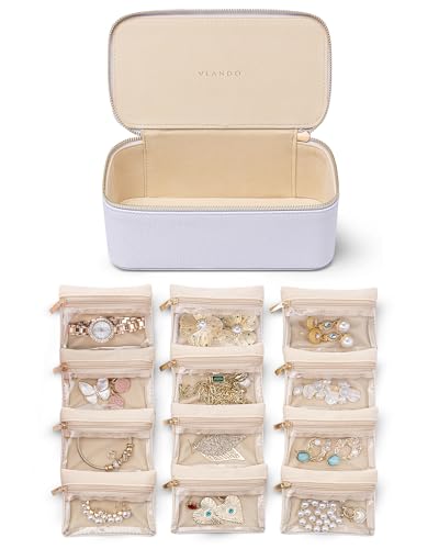 VLANDO Jewelry Box with 12 Velvet Jewelry Bags Travel Jewelry Case for Girls Jewelry Organizers Necklace Rings Earrings Storage Bags Holidays Gifts Bridal Shower Gifts-Purple - color: 12PCS-Purple