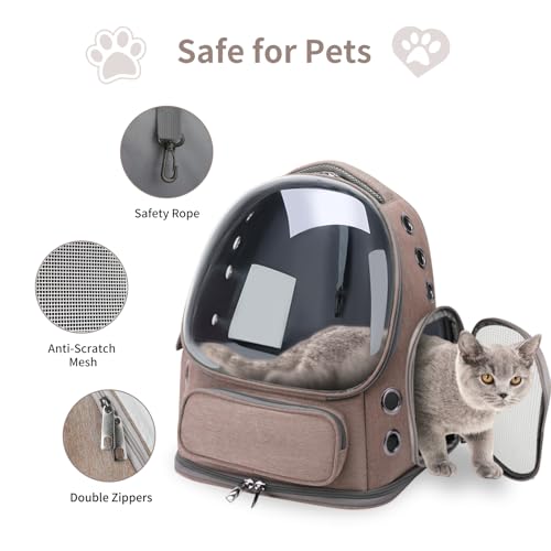 Cat Backpack Carrier for Cats and Small Dogs, Breathable Cat Bubble Backpack, Airline Approved Pet Travel Carrier for Hiking Camping Outdoor(Brown) - color: Brown