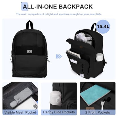 VX VONXURY Backpack for Men Women, Lightweight Kids School Bag, Classic Basic Laptop Bookbag for College Work Travel Hiking - color: Black