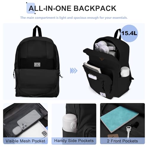 VX VONXURY Backpack for Men Women, Lightweight Kids School Bag, Classic Basic Laptop Bookbag for College Work Travel Hiking - color: Black