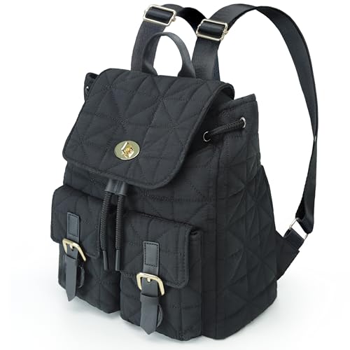 REVOTRA Small Backpack for Women, Mini Puffer Purse with Anti-theft Pocket, Small Waterproof Purse with Magnetic Closure & Multi-Pocket, Lightweight Quilted Daypack for Work, Travel, School - color: Black Magnetic Backpack