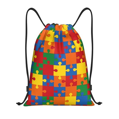 Gianlaima Colorful Autism Awareness Brain Drawstring Bags Backpack Bag Sport Gym Sack String Bag Yoga Dance Travel Bag For Men Women - color: Black28