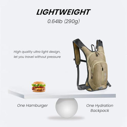 Nepest Hydration Pack Backpack for Women & Men, Lightweight Water Backpack with 2L Water Bladder for Hiking Cycling Running Biking - color: Khaki