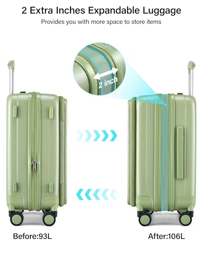 Hanke 26 Inch Expandable Luggage Top Opening Checked Bag Luggage Hard Shell Suitcases with Wheels Lightweight Travel Luggage Heavy Duty Luggage Suitcase with Lock for Woman Men-Bamboo Green - color: Bamboo Green, size: 26 Inch Expandable