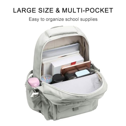 Phaoullzon Teen Girls School Backpack with Lunch Box for Boys, College Aesthetic Laptop Bookbag for Women,Beige - color: Beige