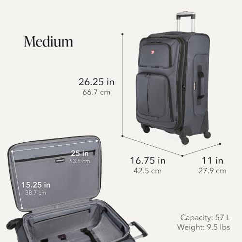 SWISSGEAR Sion Softside Expandable Spinner Luggage Durable Lightweight Travel Suitcase, Dark Grey, 3-Piece Set (Carry-On/Medium/Large) - color: Dark Grey, size: 3-Piece Set (Carry-On/Medium/Large)